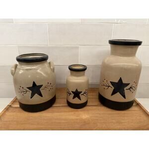 Primitive Star Ceramic Stoneware‎ Crock Country Farmhouse Kitchen